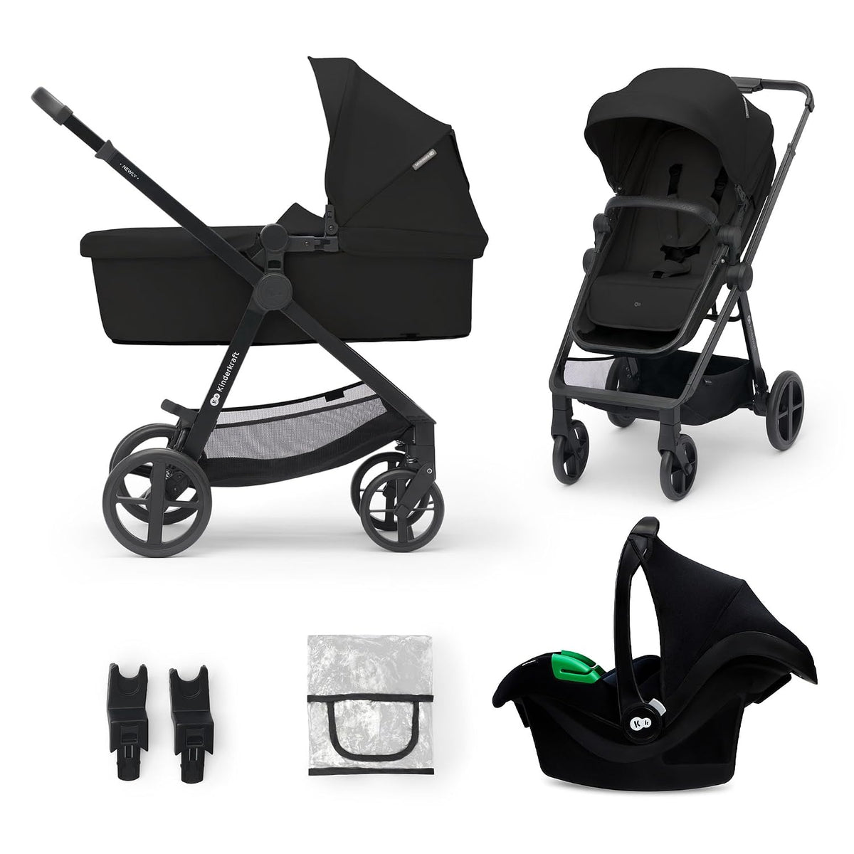 Kinderkraft NEWLY Kinderwagen-Set, 40–75 cm, bis 22 kg, UPF50+, mit Liegeposition, Schwarz