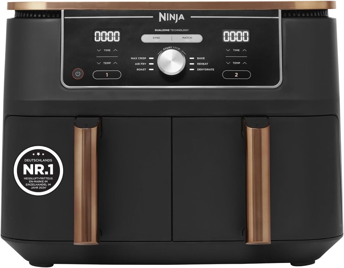 Ninja AF400EUCP Heißluftfritteuse, 27 × 41.5 × 32.5 cm, 9,5 L, Kupfer/Schwarz