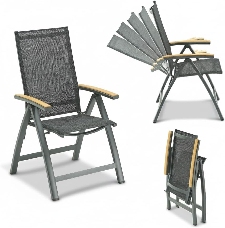 Essstühle, klappbar, verstellbar, für den Garten und die Terrasse, Grau/Natur, Liadomo