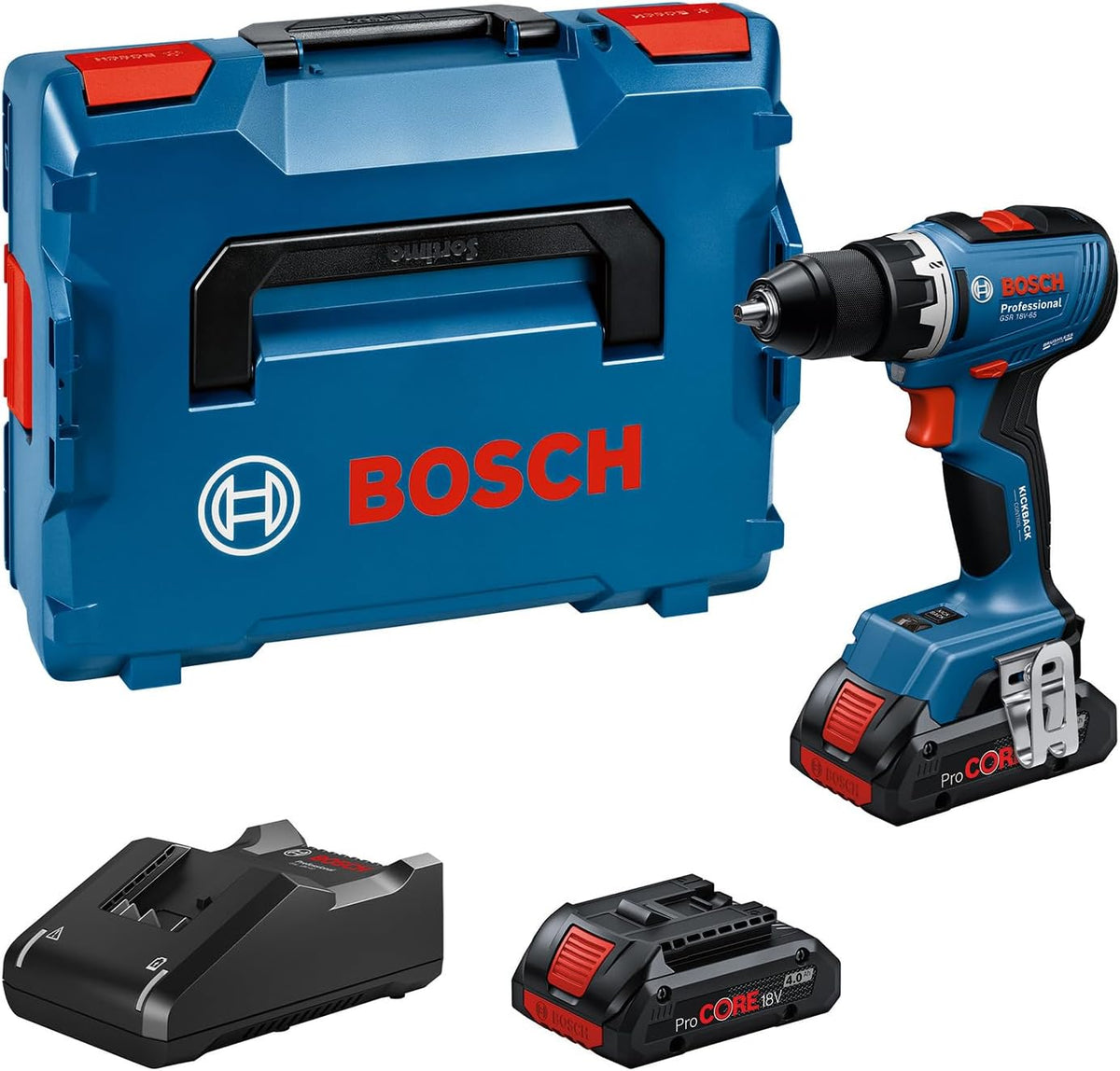 Bosch ProCORE18V Akku-Bohrschrauber, 4.0 Ah, bürstenlos, Blau/Schwarz/Rot