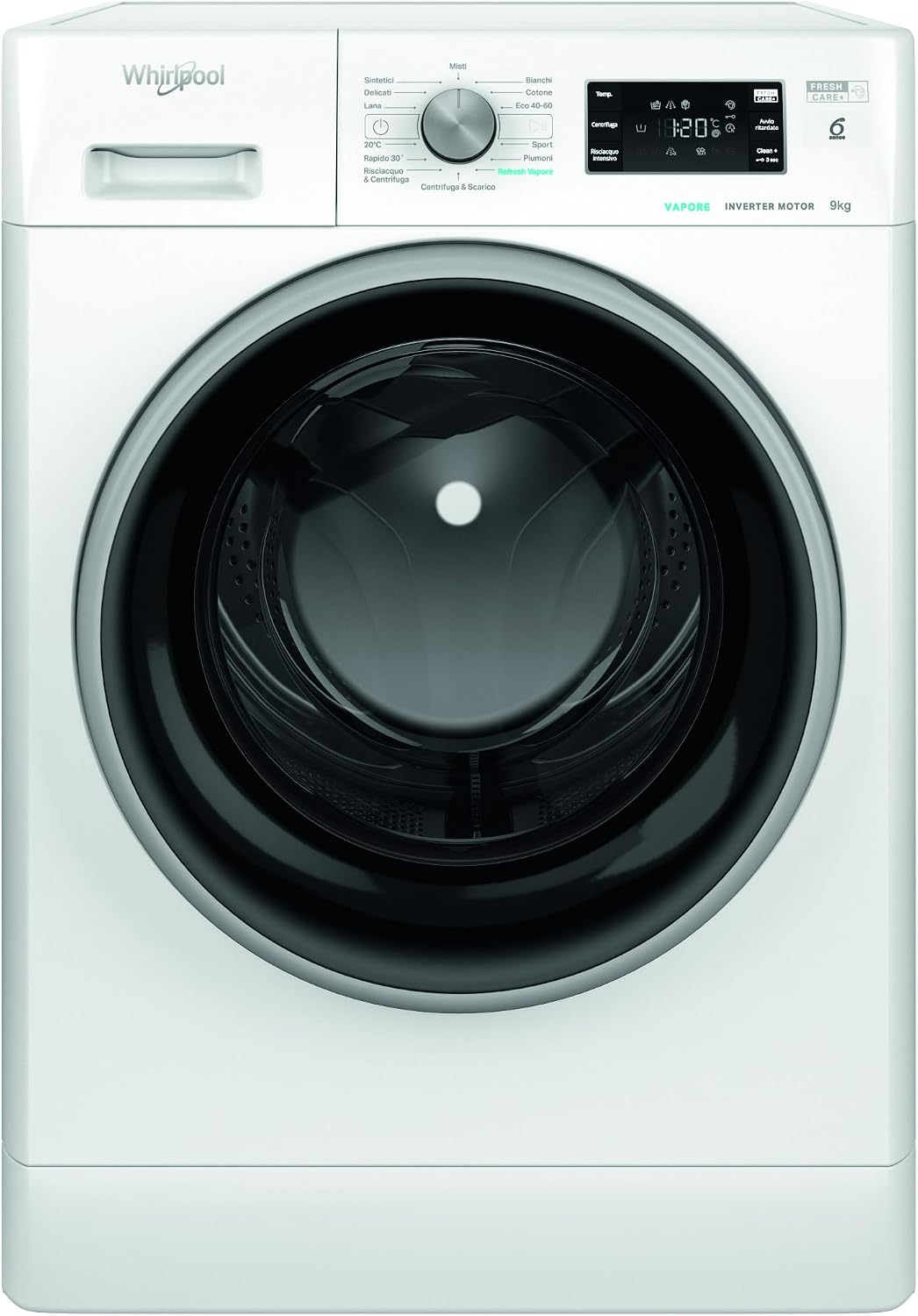 Whirlpool Umdrehungen pro Waschmaschine, 9 kg, Weiß/Schwarz