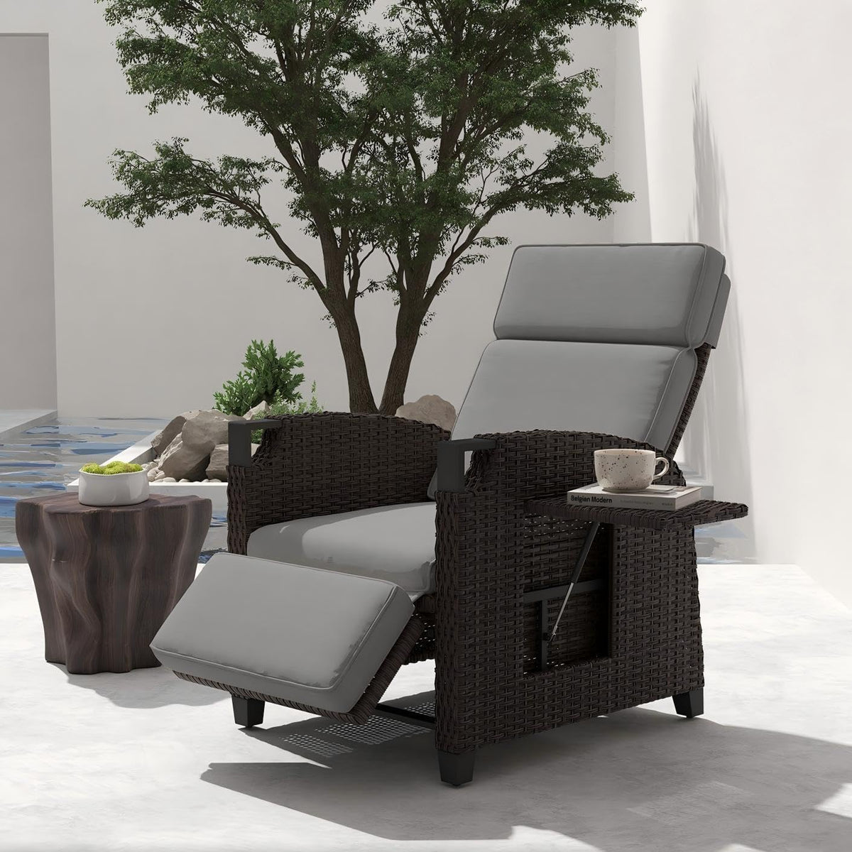 Beistelltisch, verstellbar, wasserdicht, klappbar, für den Garten und die Terrasse, aus Polyrattan, Grau/Dunkelbraun, UDPATIO