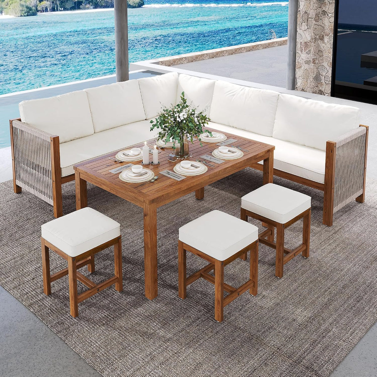 Gartenmöbel-Set, für den Garten und die Terrasse, aus Polyrattan, Beige/Braun, Dolamaní