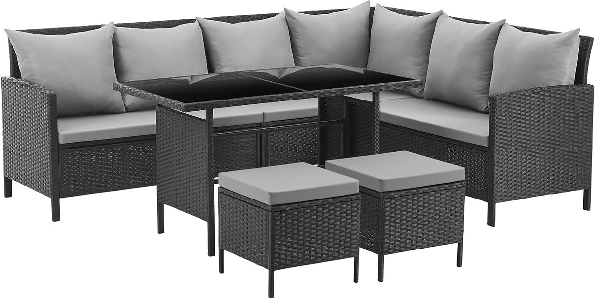 Gartenmöbel-Set Madison Rattan, aus Polyrattan, wasserabweisend, für den Garten, Schwarz/Grau, SVITA