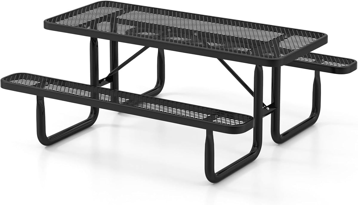Picknicktisch, 450 kg, für den Garten und die Terrasse, aus Metall, Schwarz, GIANTEX