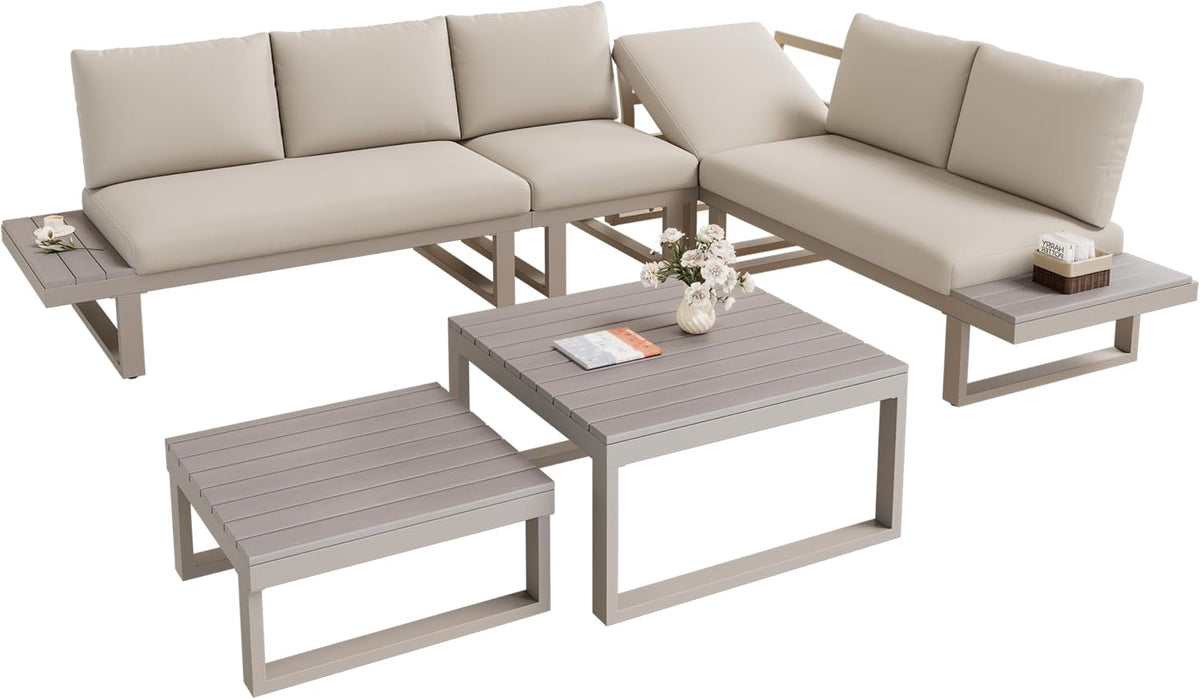 Gartenmöbel-Set, verstellbar, für den Garten und den Balkon, aus Stahl und Kunststoff, Beige/Khaki, DRIXNO
