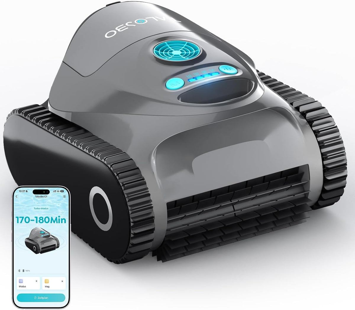 TALOSBO C1 Poolroboter, 150 m², mit App-Steuerung, kabellos, Grau/Schwarz