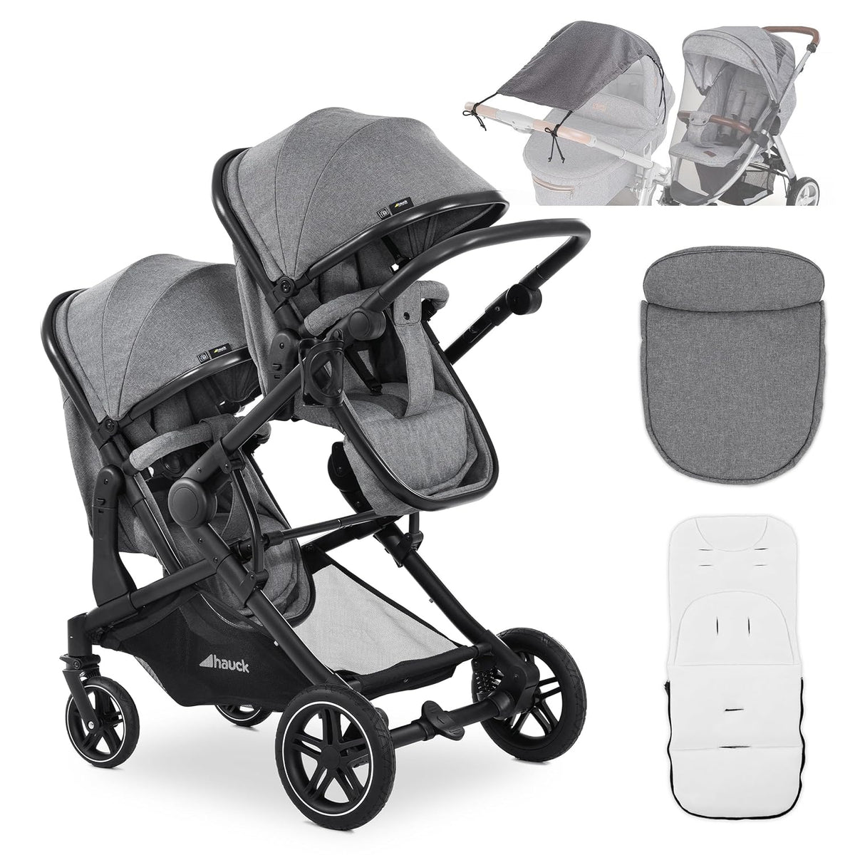 hauck Kinderwagen-Set, bis 15 kg, mit Liegeposition, UV-Schutz 50+, klappbar, verstellbar, Grau