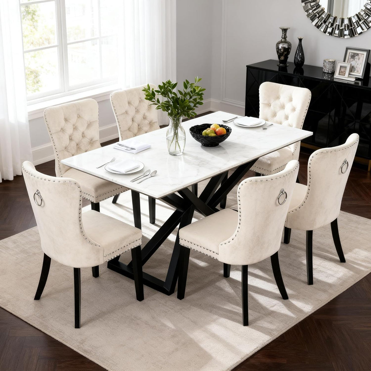 Sessel 6X Esszimmerstühle 6er Set, verstellbar, für das Wohnzimmer und das Schlafzimmer, Weiß/Schwarz, YU YUSING