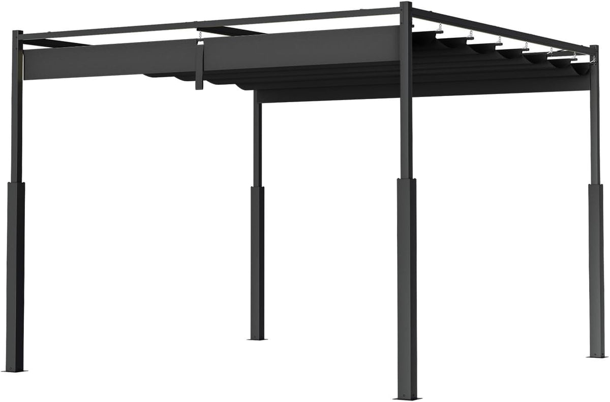 Pergola, 3 × 3 m, 180 g/m², aus Stahl und Polyester, mit Schiebedach, UV-Schutz 30+, für den Garten und die Terrasse, Anthrazit, Eikuavons