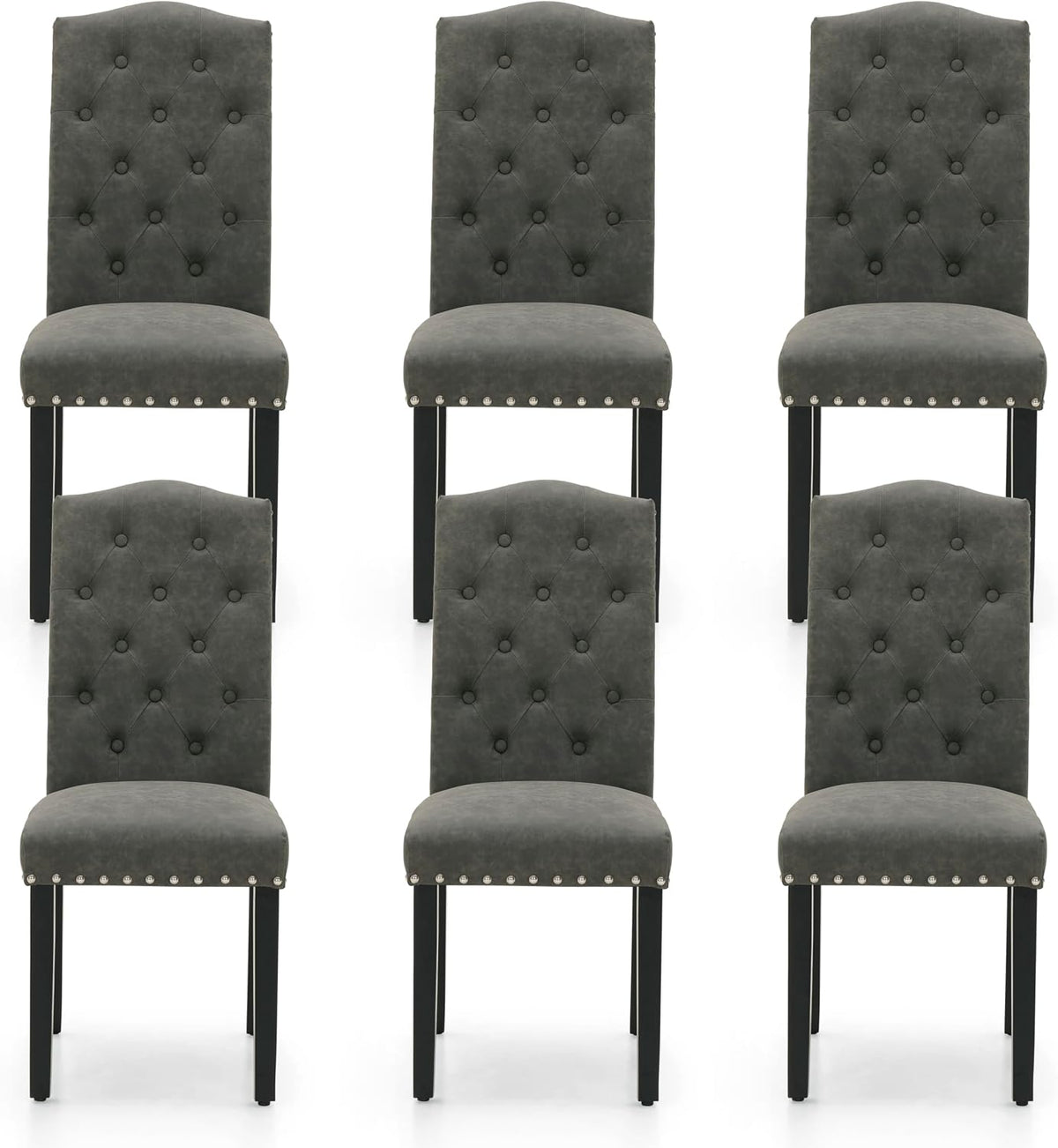 ALPHA HOME Getuftete Esszimmerstühle, aus Kunstleder und Leder, für das Wohnzimmer und die Küche, Grau