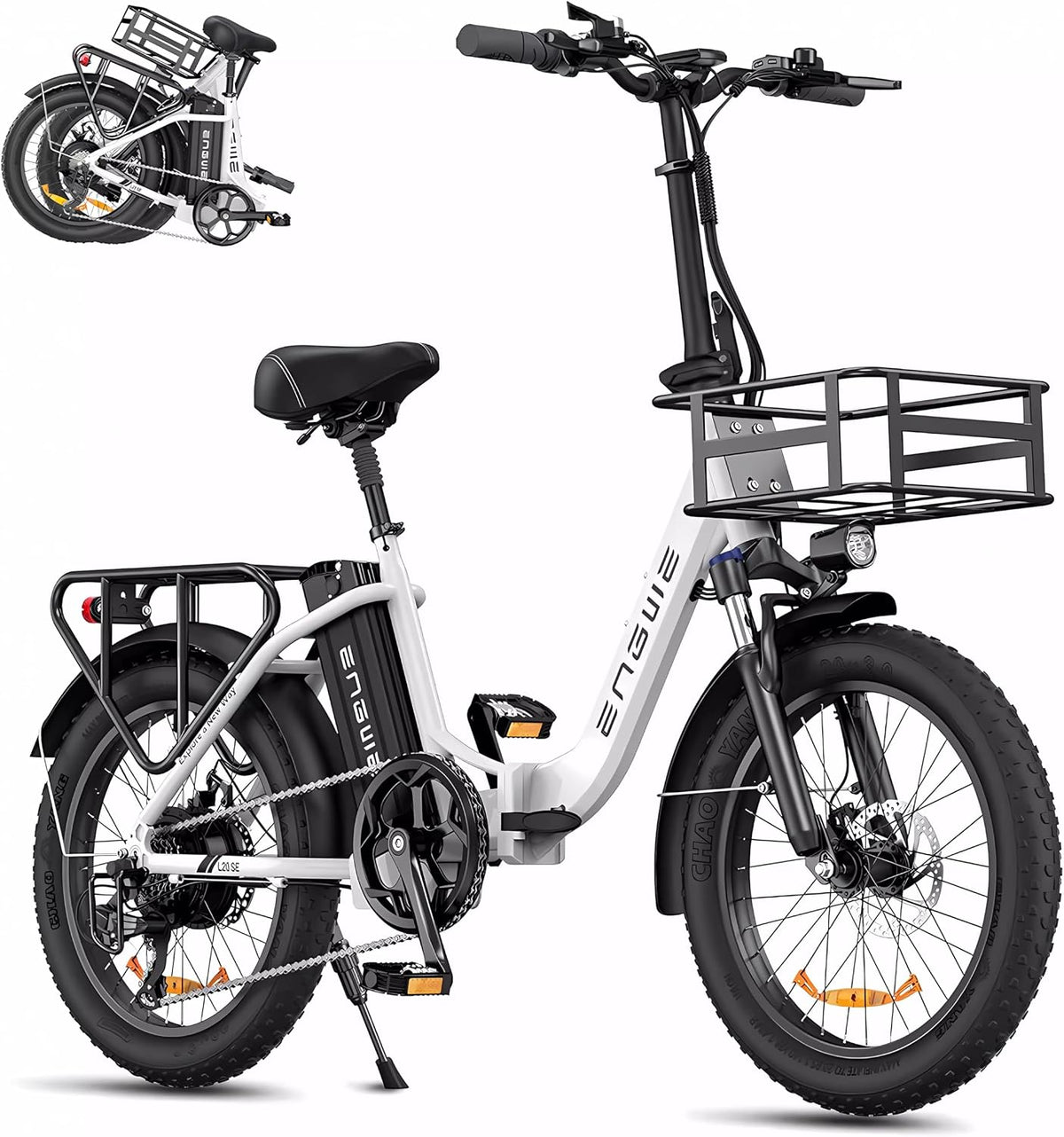 ENGWE E-Bike, 15.6 Ah, 20 Zoll, klappbar, verstellbar, bürstenlos, Weiß/Schwarz