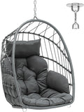 YITAHOME Hängesessel Max Hängesessel, 105 × 74 × 72 cm, 150 kg, für den Garten und die Terrasse, aus Polyrattan, Grau