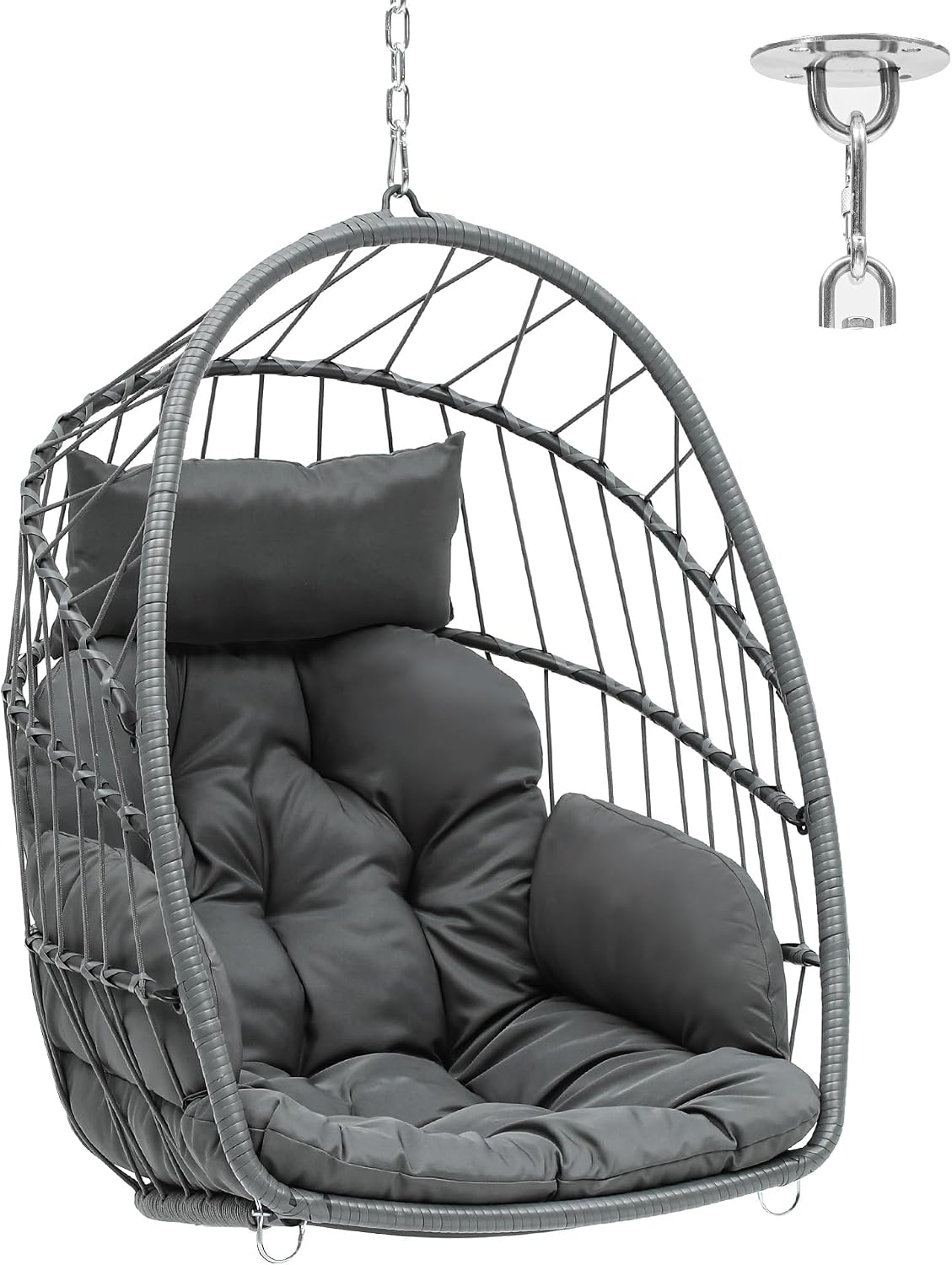 YITAHOME Hängesessel Max Hängesessel, 105 × 74 × 72 cm, 150 kg, für den Garten und die Terrasse, aus Polyrattan, Grau