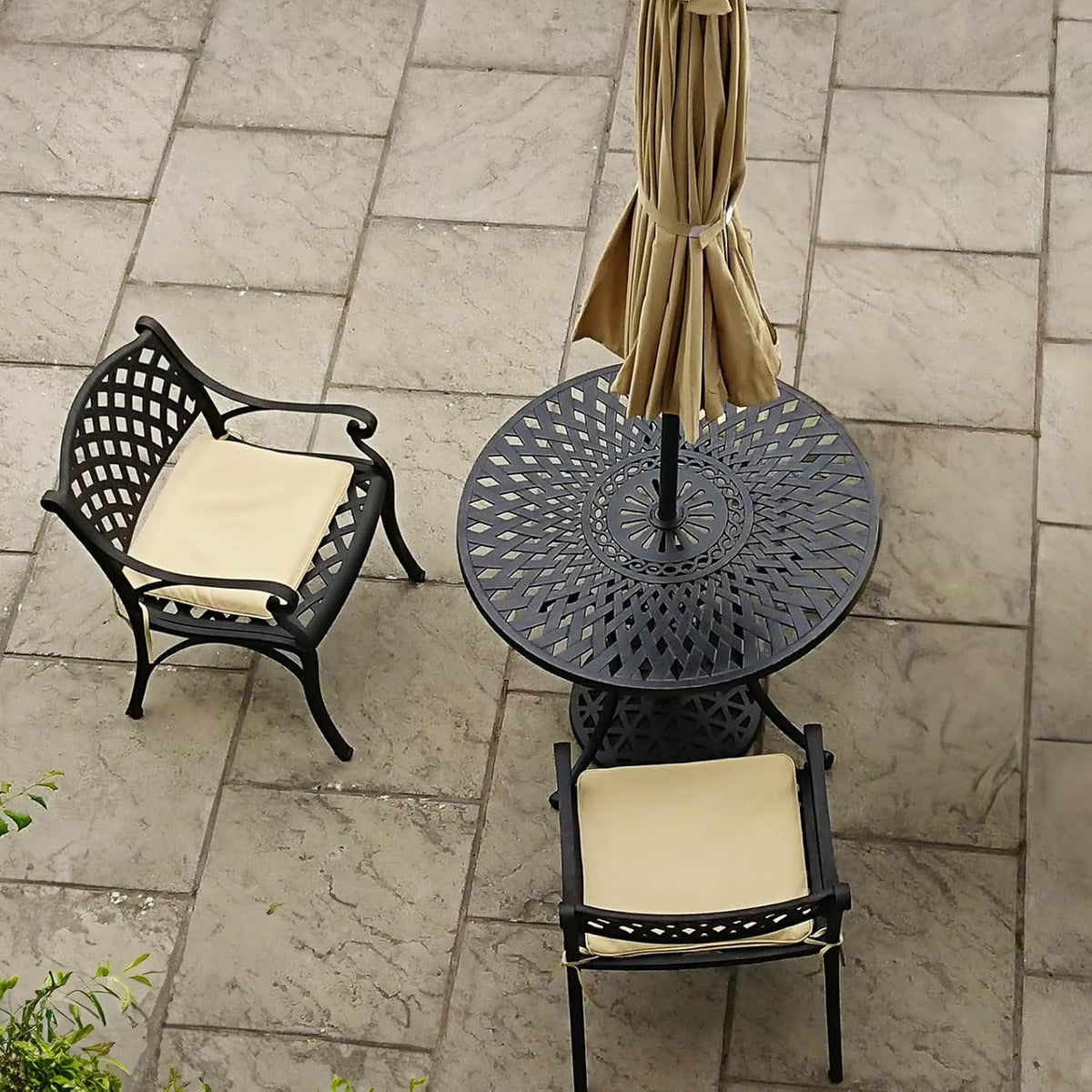 Essgruppe, 88 cm, aus Aluminium, für den Garten, Bronze/Beige, Lazy Susan