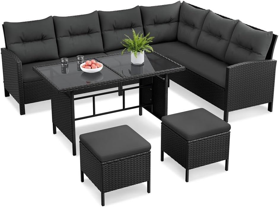 Gartenmöbel-Set, aus Polyrattan, für den Garten und die Terrasse, Schwarz/Grau, Yaheetech