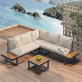 Gartenmöbel-Set, 46,7 kg, verstellbar, für den Garten und den Balkon, Beige/Holz/Navy, OKMYHOME