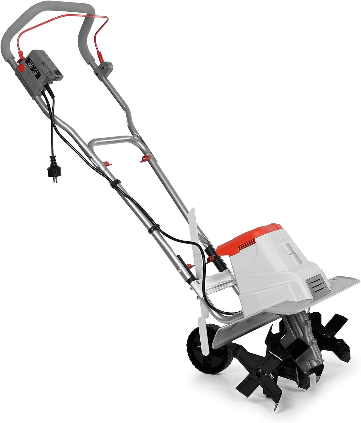 IKRA Elektro Bodenhacke, 1500 W, 45 cm, klappbar, verstellbar, Grau/Rot/Schwarz/Weiß