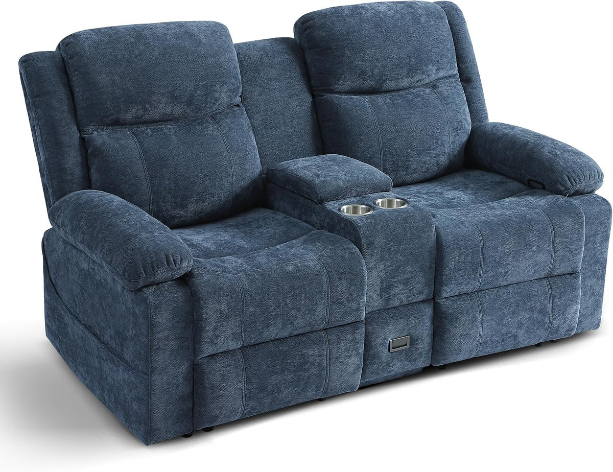 Sofa, 175 cm, verstellbar, mit Fernbedienung, mit USB, mit Liegeposition, für das Wohnzimmer, Blau, Consofa