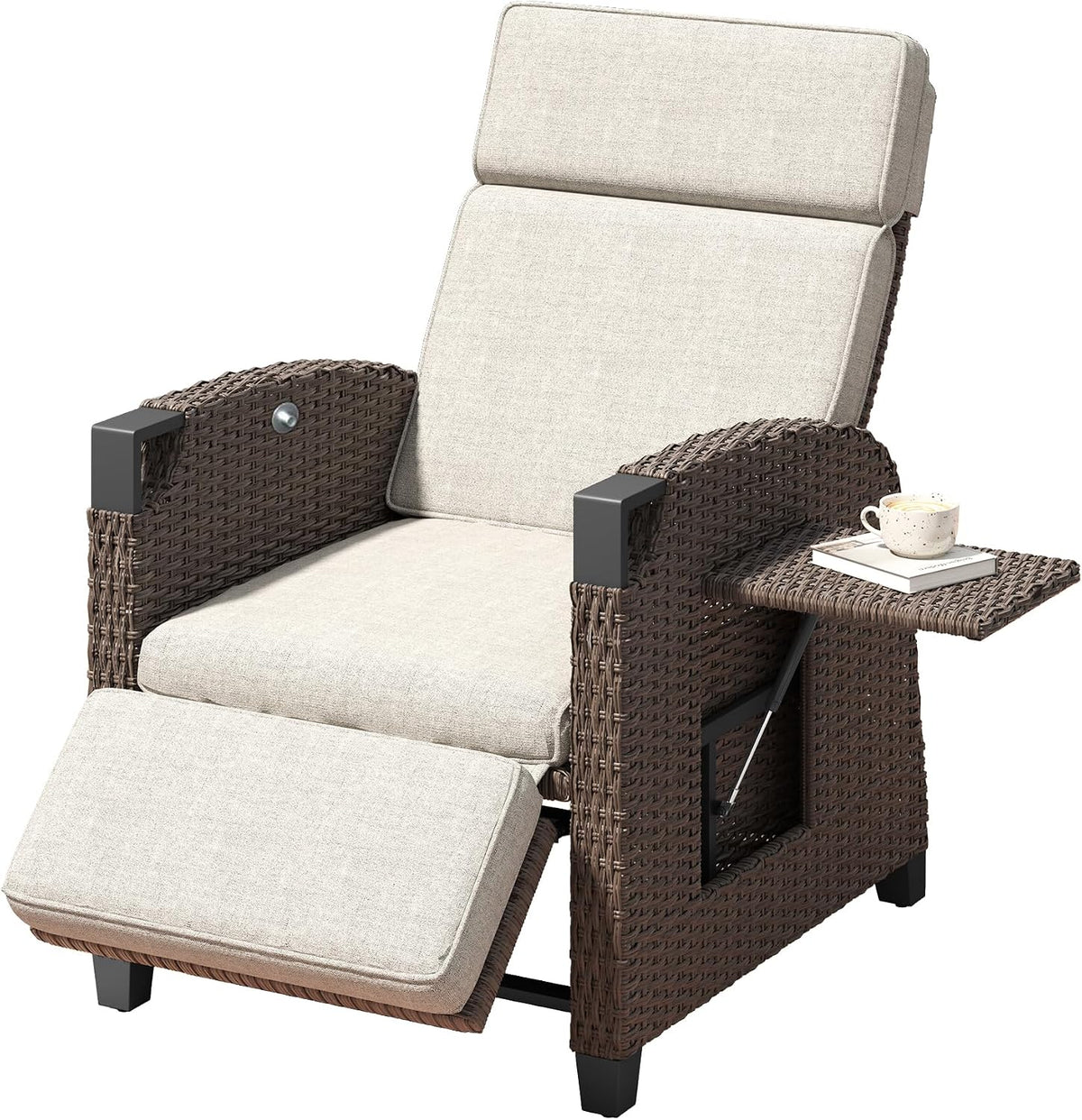 Liegen Relaxliege Liegesessel, verstellbar, wasserabweisend, klappbar, für den Garten und die Terrasse, aus Polyrattan, Beige/Braun, Amopatio