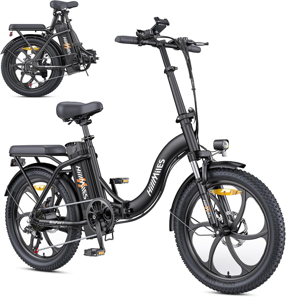 HillMiles E-Bike, 250 W, 36 V, 13 AH, klappbar, bürstenlos, Schwarz