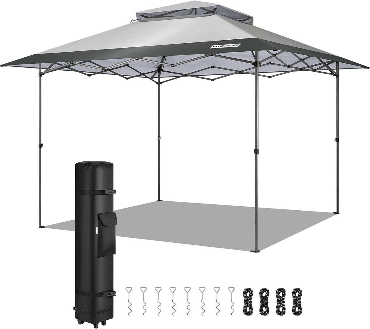 Gartenpavillon, 3,3 × 3,3 m, mit Doppeldach, UV-Schutz 50+, höhenverstellbar, für den Garten und Camping, Grau/Schwarz, VIVOHOME
