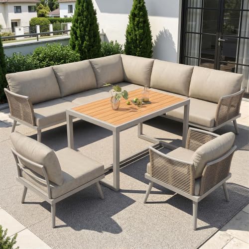 Gartenmöbel-Set, wasserabweisend, aus Metall, für den Garten und die Terrasse, Beige/Grau/Braun, kozamas