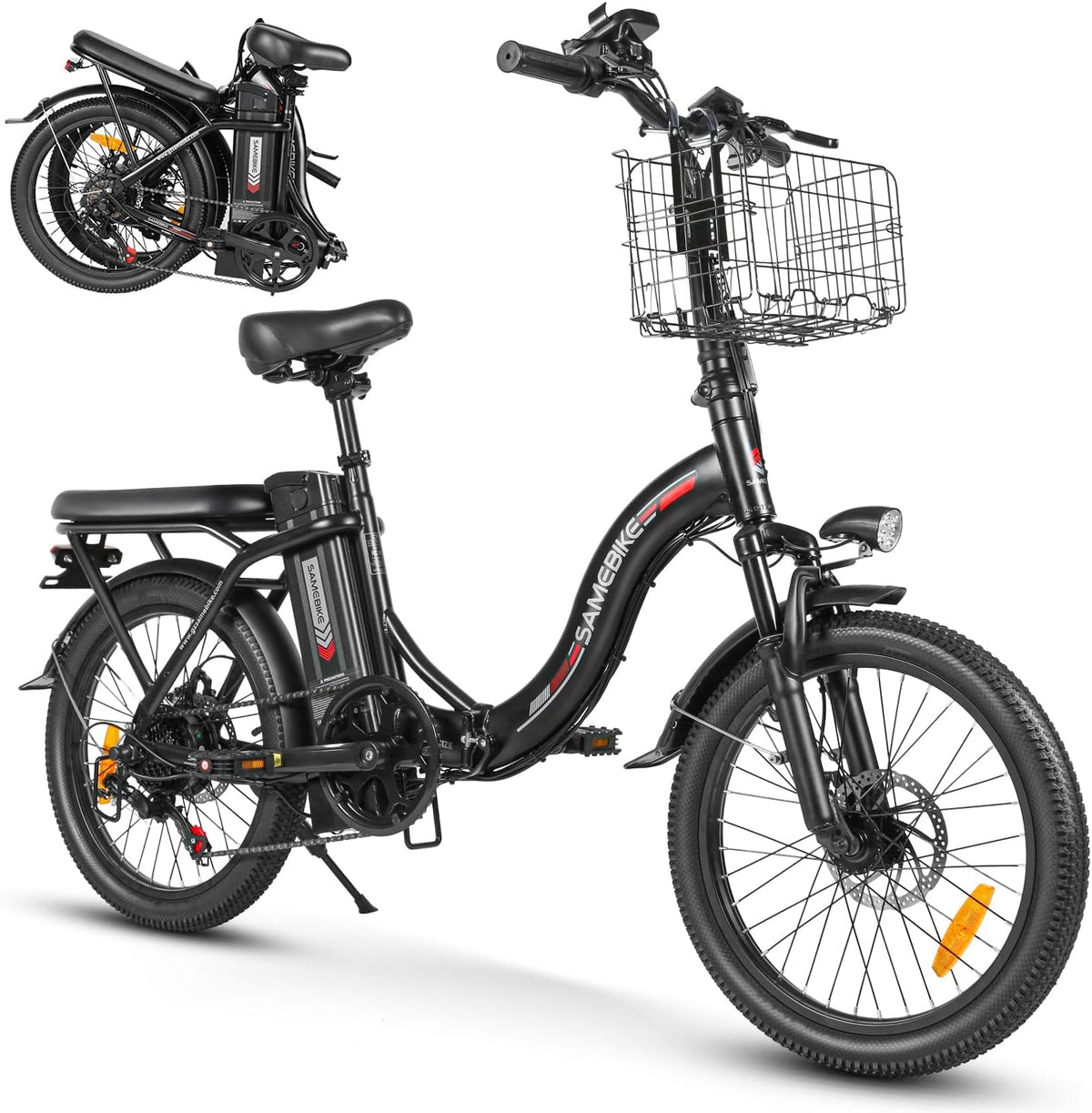 SAMEBIKE E-Bike, 250 W, 36 V, 13 AH, klappbar, bürstenlos, Schwarz