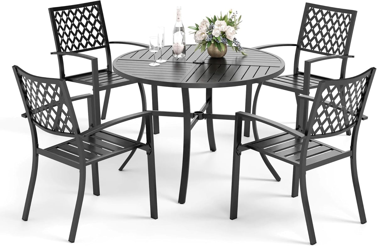Gartenmöbel-Set, wasserdicht, verstellbar, aus Metall, für den Garten und den Balkon, Schwarz, PHI VILLA