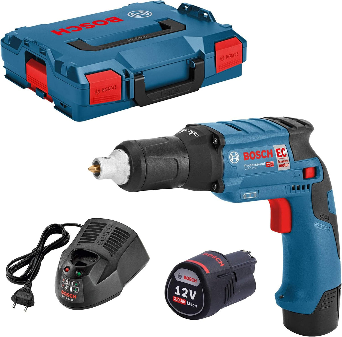 Bosch Professional 12V System Akku-Bohrschrauber, 0 Ah, bürstenlos, Blau/Schwarz/Rot