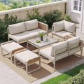 Gartenmöbel-Set, verstellbar, aus Polyrattan, für den Garten, Beige, Lahoomu