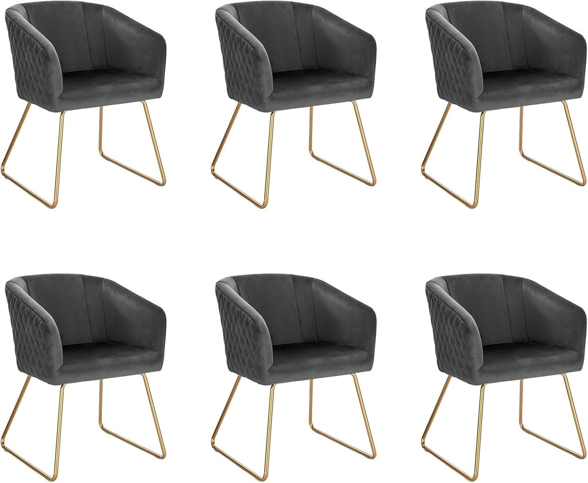 WOLTU BH271dgr-6 Sessel, für das Wohnzimmer und die Küche, aus Metall, Dunkelgrau/Gold
