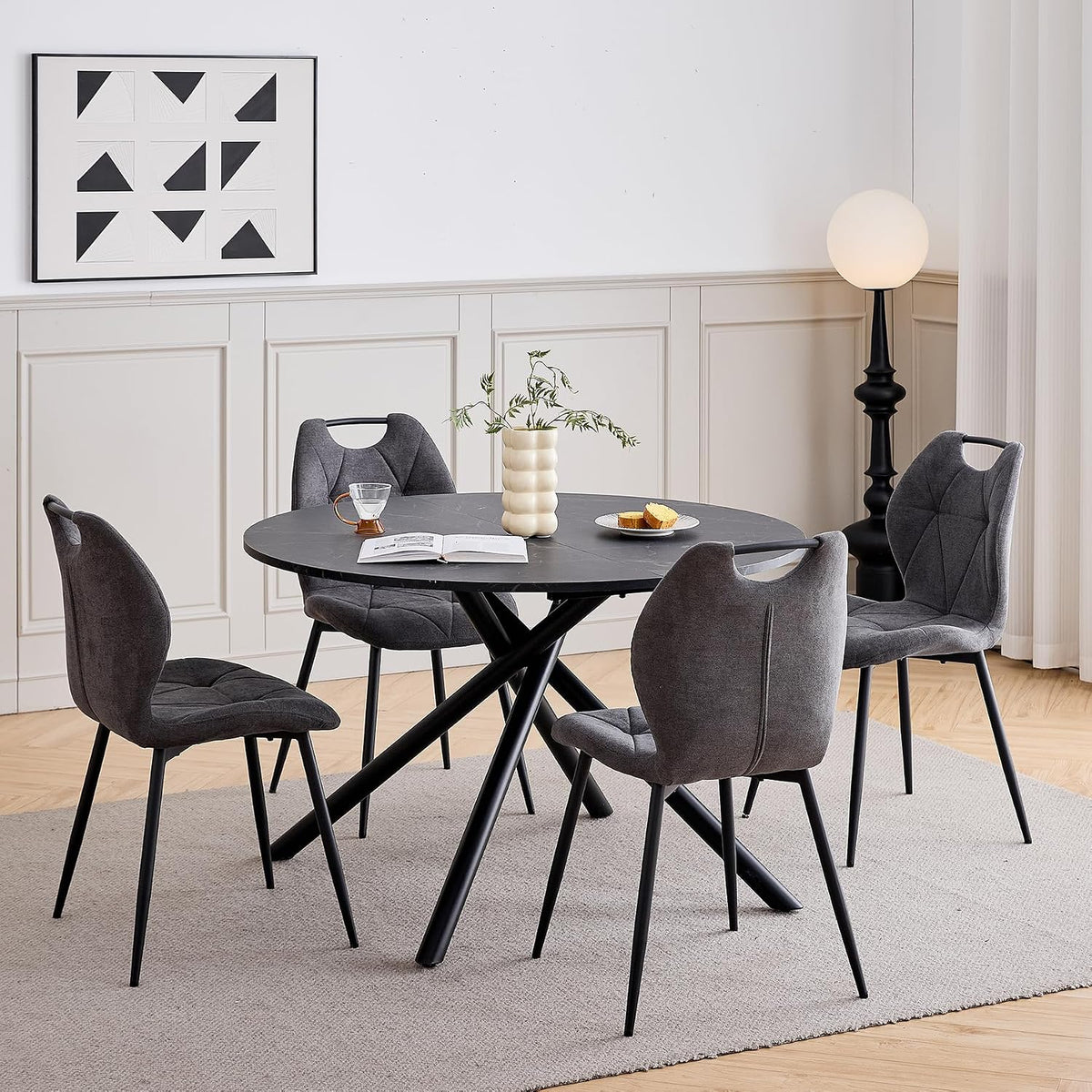 Essgruppe, 115 cm, für das Wohnzimmer und die Küche, Schwarz/Grau, HJhomeheart