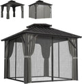 Outsunny Gartenpavillon, 3 × 3 m, aus Aluminium und Stahl, mit Vorhängen, mit Moskitonetzen, UPF50+, Dunkelgrau