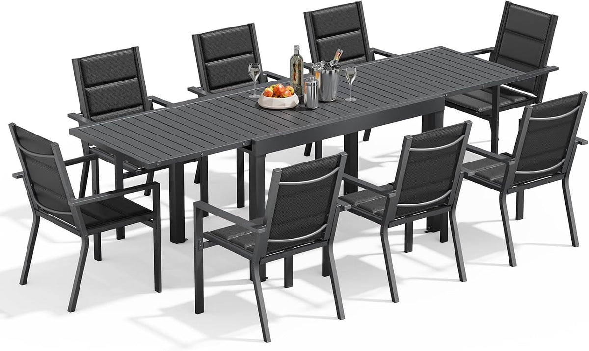 Gartenmöbel-Set, 260 cm, mit USB, aus Aluminium, für den Garten und den Balkon, Dunkelgrau, Devoko