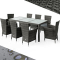 Gartenmöbel-Set, 190 × 90 cm, wasserabweisend, verstellbar, aus Polyrattan und Glas, für den Garten und die Terrasse, Grau, Casaria