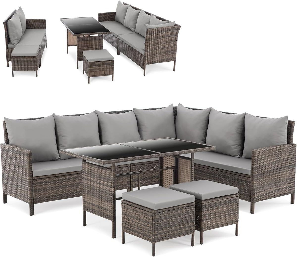 Gartenmöbel-Set Madison Rattan, aus Polyrattan, wasserabweisend, für den Garten, Braun/Grau, SVITA