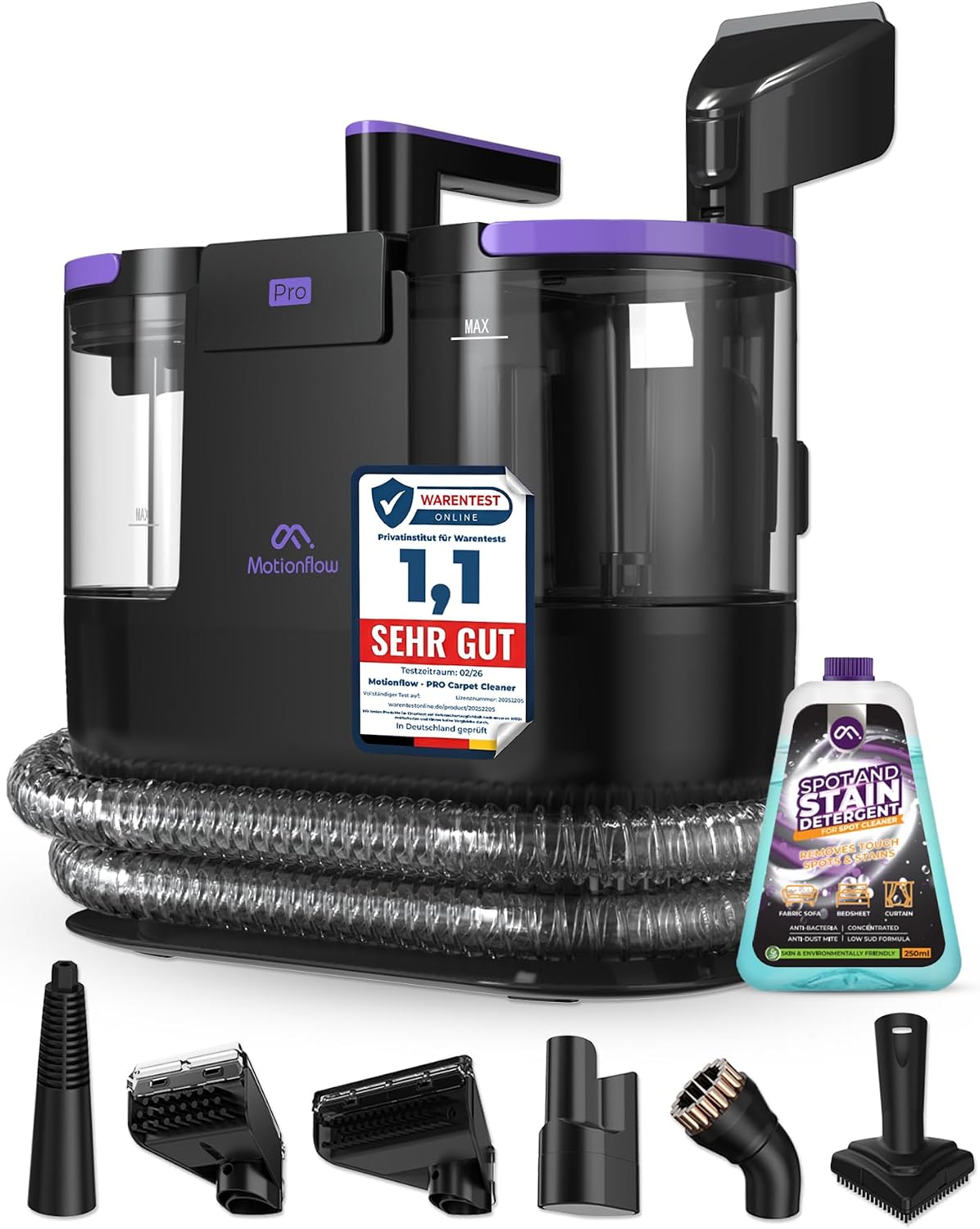 Motionflow PRO Teppichreiniger Waschsauger, 1700 W, Schwarz/Lila, mit Selbstreinigung