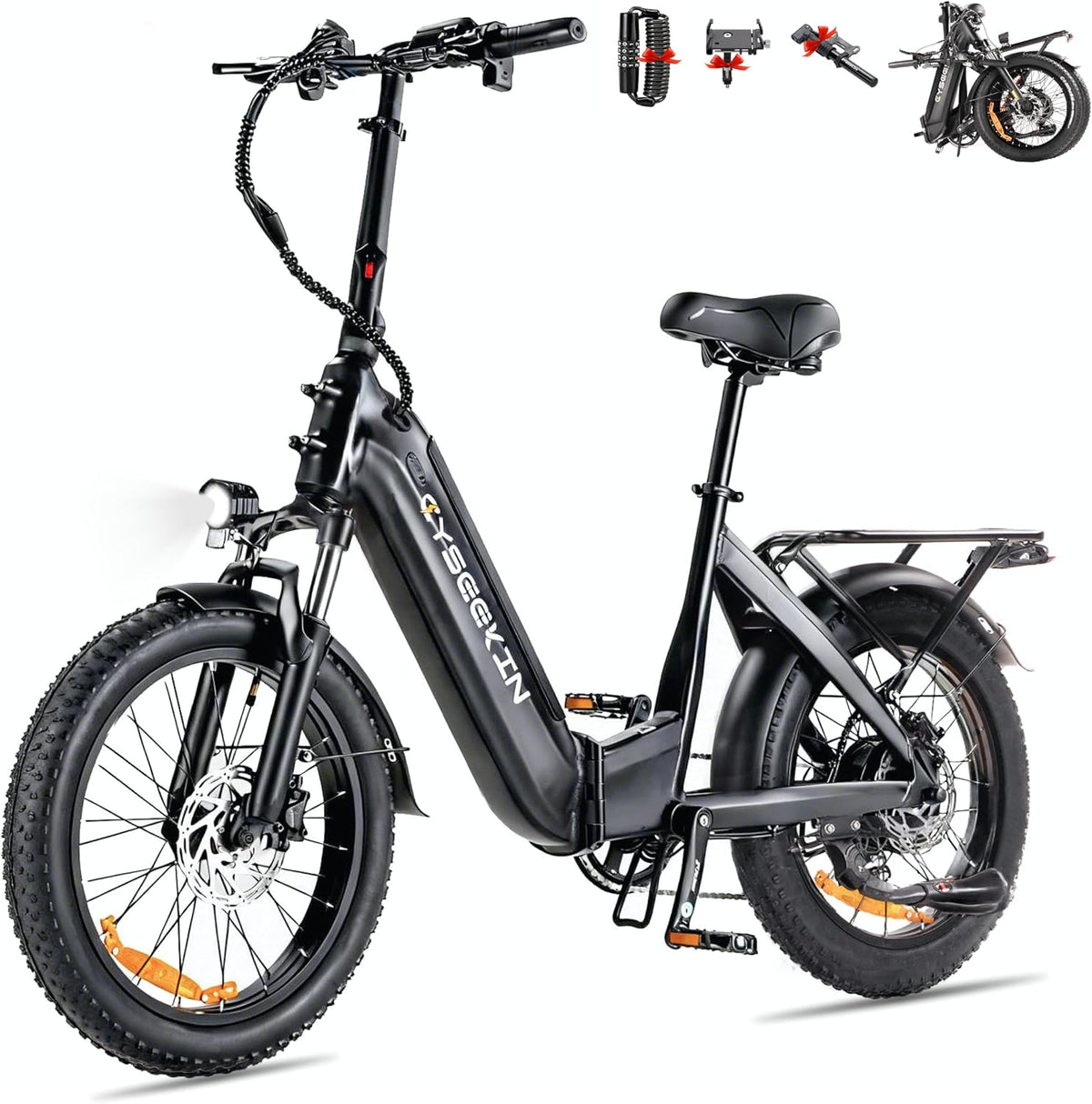 Cyseekin C20 E-Bike, 250 W, 48 V, 15.6 Ah, klappbar, verstellbar, mit Stauraum, Schwarz