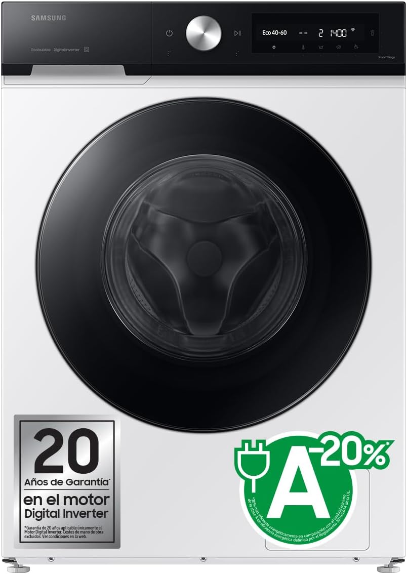 Samsung WW90DB8U95GHU3-9KG Waschmaschine, mit KI-Erkennung, Weiß/Schwarz